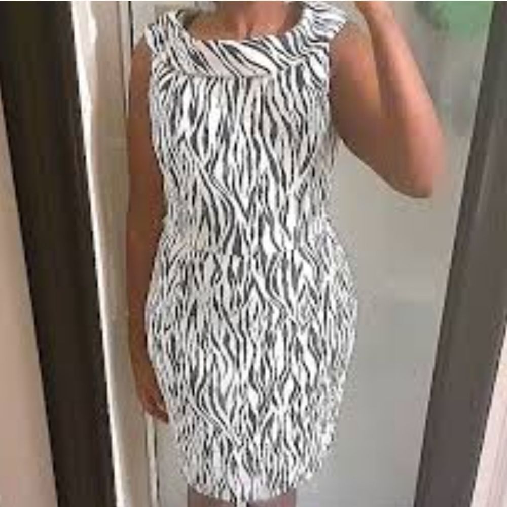 KARIN STEVENS RARE TOASTED ZEBRA PRINT SLEEVELESS ZIPPER CLOSURE DRESS
